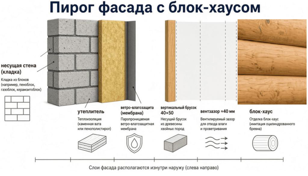 Пирог фасада с блок-хаусом
